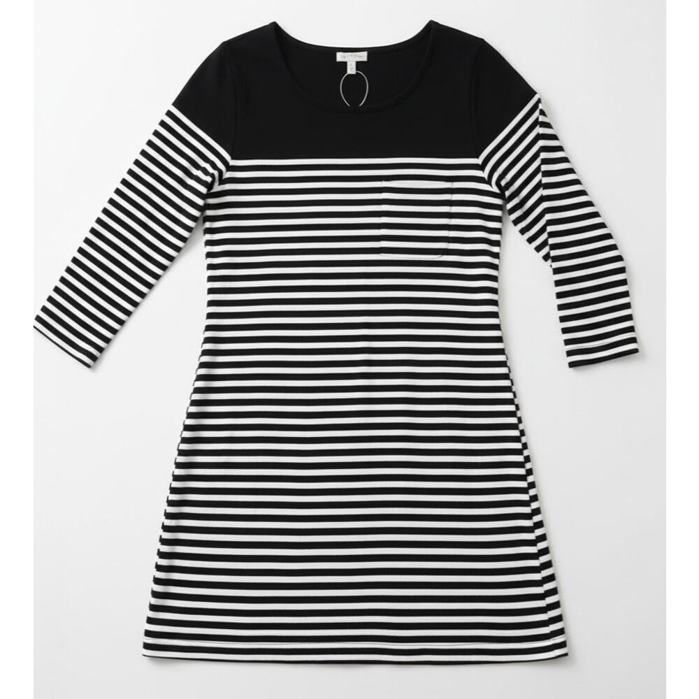Soft Joie Alyce Dress Cotton Stripes Black Cream M NWT - Picture 4 of 8